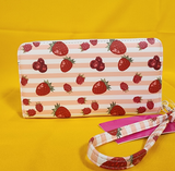 Betsey Johnson Strawberry Fruit Striped Berry Wallet Wristlet Zip Around