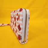 Betsey Johnson Strawberry Fruit Striped Berry Wallet Wristlet Zip Around