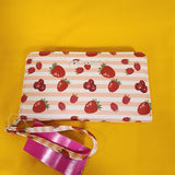 Betsey Johnson Strawberry Fruit Striped Berry Wallet Wristlet Zip Around