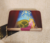 Tangled Rapunzel Tower Gazing Illustrated Lantern Zip Wallet