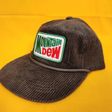 Mountain Dew Dark Green Corduroy Snapback Hat Mens Captain Felt Patch Flat Brim