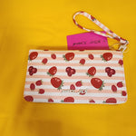 Betsey Johnson Strawberry Fruit Striped Berry Wallet Wristlet Zip Around