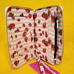 Betsey Johnson Strawberry Fruit Striped Berry Wallet Wristlet Zip Around