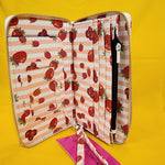 Betsey Johnson Strawberry Fruit Striped Berry Wallet Wristlet Zip Around