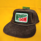 Mountain Dew Dark Green Corduroy Snapback Hat Mens Captain Felt Patch Flat Brim