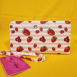 Betsey Johnson Strawberry Fruit Striped Berry Wallet Wristlet Zip Around