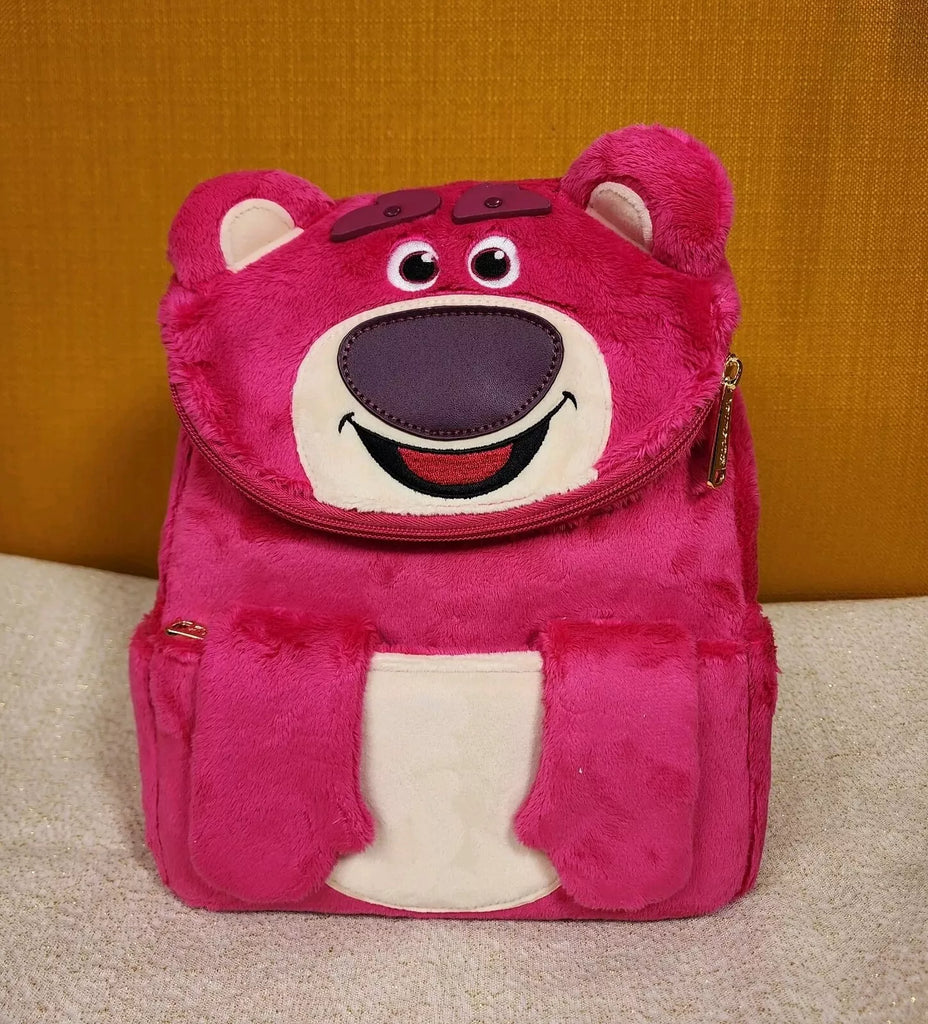 disney pixar:lotso cosplay sherpa mini backpack Pixar Toy Story Lotso Strawberry Bear Multiple Th Toy Kingdom its the perfect pick for Toy Story fans who love a little mischief with their fashion! Disney Parks Pixar Loungefly Toy