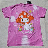 My Melody Pink Splatter Tie Dye Mushroom Hat Womens Boy Friend Fit T Shirt Medium