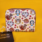 Loungefly Disney Dogs Portait Flower Hearts AOP Zip Around Wallet Soft Tag