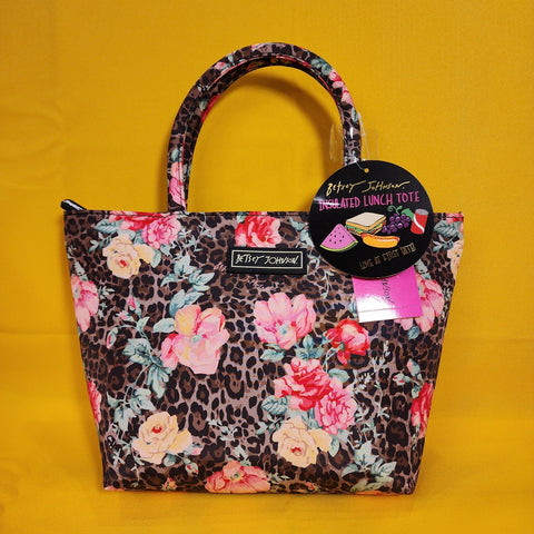 Betsey Johnson Leopard Cheetah Animal Print Rose Insulated Lunch Tote Bag