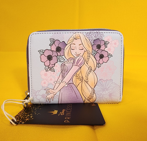 Disney Princess Tangled Rapunzel Pastel Flowers Mini Zipper Wallet