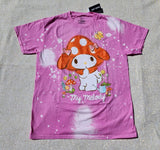 My Melody Pink Splatter Tie Dye Mushroom Hat Womens Boy Friend Fit T Shirt Medium