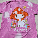 My Melody Pink Splatter Tie Dye Mushroom Hat Womens Boy Friend Fit T Shirt Medium