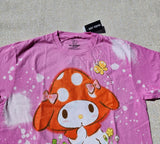 My Melody Pink Splatter Tie Dye Mushroom Hat Womens Boy Friend Fit T Shirt Medium