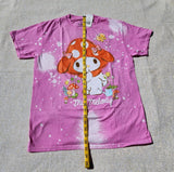 My Melody Pink Splatter Tie Dye Mushroom Hat Womens Boy Friend Fit T Shirt Medium