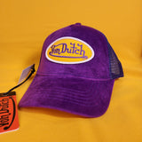 Von Dutch Purple & Yellow Velvet Trucker Hat Logo Snapback Unisex Grape Crush