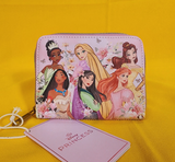 Loungefly Disney Princess Group Mulan Belle Ariel Tiana Pink Zip Wallet