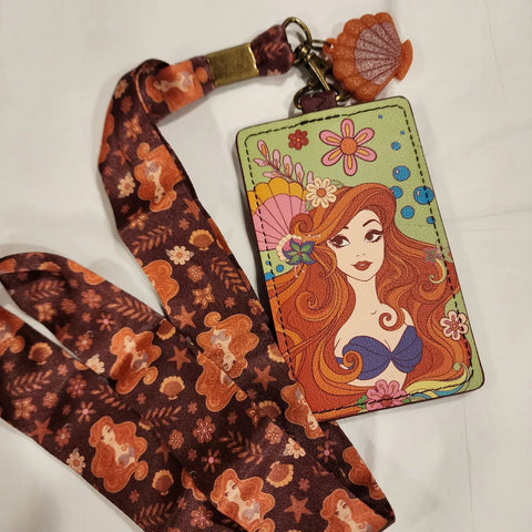 Ariel Floral Shell Little Mermaid Lanyard ID Holder