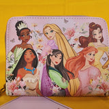 Loungefly Disney Princess Group Mulan Belle Ariel Tiana Pink Zip Wallet