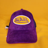 Von Dutch Purple & Yellow Velvet Trucker Hat Logo Snapback Unisex Grape Crush