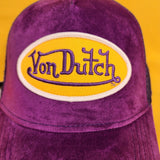 Von Dutch Purple & Yellow Velvet Trucker Hat Logo Snapback Unisex Grape Crush
