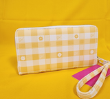 Betsey Johnson Yellow Flower Gingham Spring time Wallet Wristlet Zip Around