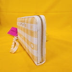 Betsey Johnson Yellow Flower Gingham Spring time Wallet Wristlet Zip Around