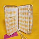 Betsey Johnson Yellow Flower Gingham Spring time Wallet Wristlet Zip Around