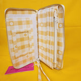 Betsey Johnson Yellow Flower Gingham Spring time Wallet Wristlet Zip Around