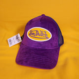 Von Dutch Purple & Yellow Velvet Trucker Hat Logo Snapback Unisex Grape Crush