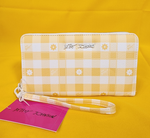 Betsey Johnson Yellow Flower Gingham Spring time Wallet Wristlet Zip Around