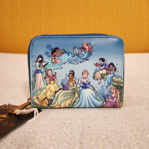 Princess Group Reading Books Zip Around Wallet Blue