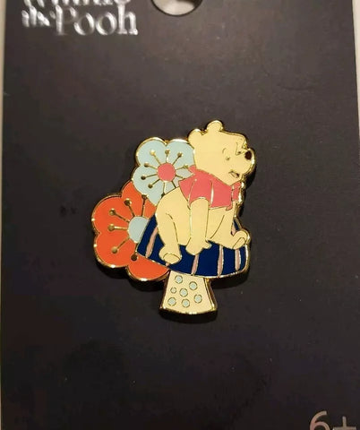 Winnie the Pooh Mushroom Floral Enamel Pin