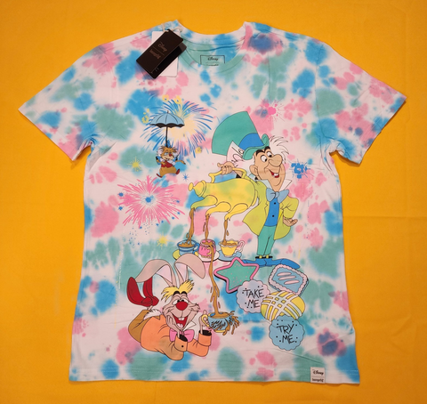 Loungefly Disney Alice in Wonderland Tie dye T Shirt Size M Happy Unbirthday