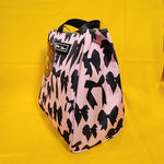 Betsey Johnson Pink Black Ribbon Bow Zip Top Insulated Lunch Tote Lunch Bag NEW