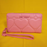 Betsey Johnson Pink Quilted Heart Love Wallet Wristlet Zip No Tags Attached