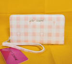 Betsey Johnson Skull Pastel Peach Gingham Spring Wallet Wristlet Zip Around