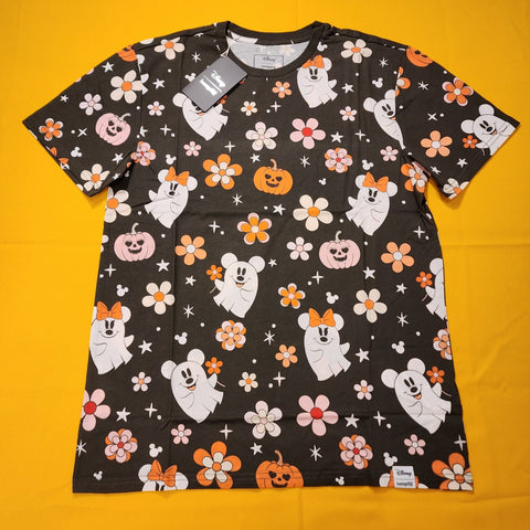 Loungefly Disney Mickey & Minnie Floral Cute Ghost Unisex Tee Halloween Size M