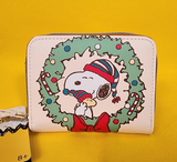 Loungefly Peanuts Snoopy Woodstock Christmas Wreath Zip Around Wallet