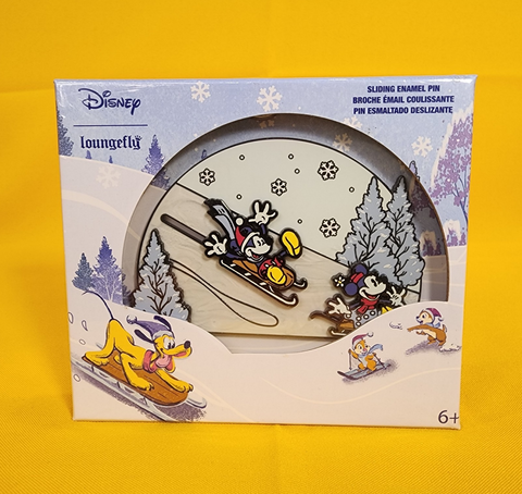 Loungefly Disney Mickey & Minnie Winter Wonderland Sledding LE Sliding Pin