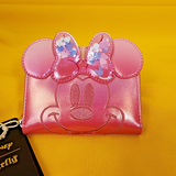 Disney Minnie Mouse Pink Iridecent Ears Bow Confetti Zip Wallet
