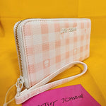 Betsey Johnson Skull Pastel Peach Gingham Spring Wallet Wristlet Zip Around