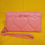 Betsey Johnson Pink Quilted Heart Love Wallet Wristlet Zip No Tags Attached