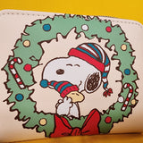Loungefly Peanuts Snoopy Woodstock Christmas Wreath Zip Around Wallet
