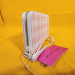 Betsey Johnson Skull Pastel Peach Gingham Spring Wallet Wristlet Zip Around