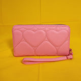 Betsey Johnson Pink Quilted Heart Love Wallet Wristlet Zip No Tags Attached