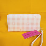 Betsey Johnson Skull Pastel Peach Gingham Spring Wallet Wristlet Zip Around