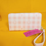 Betsey Johnson Skull Pastel Peach Gingham Spring Wallet Wristlet Zip Around