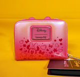 Disney Minnie Mouse Pink Iridecent Ears Bow Confetti Zip Wallet