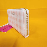 Betsey Johnson Skull Pastel Peach Gingham Spring Wallet Wristlet Zip Around